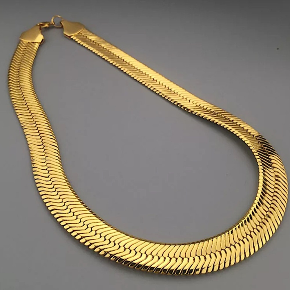 GOLD FLAT HERRINGBONE 10mm NECKLACE - Picture 8 of 14